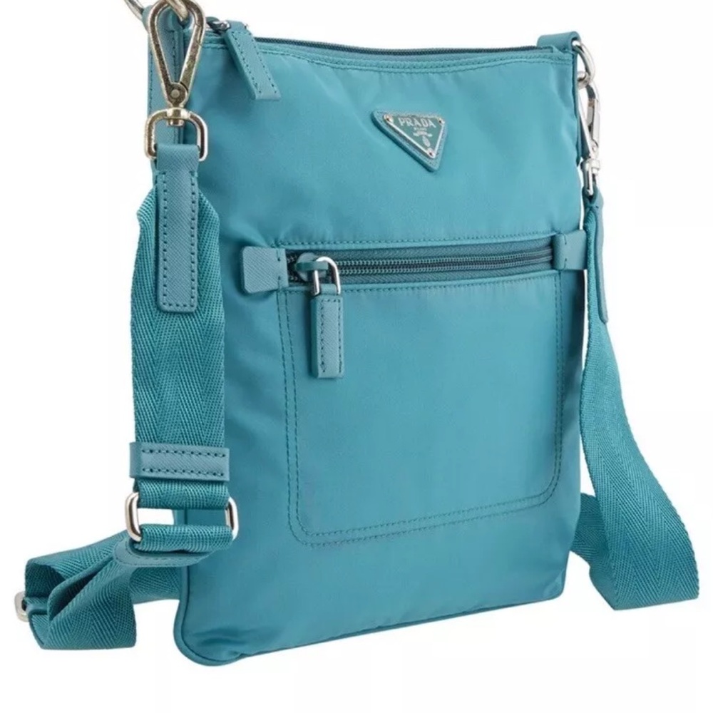 ‘Like New’ Authentic PRADA Turquoise Nylon Shoulder Crossbody Bag Purse